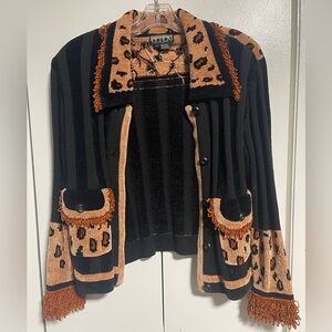 Vintage 80svBerek Black and Tan Leopard Cardigan